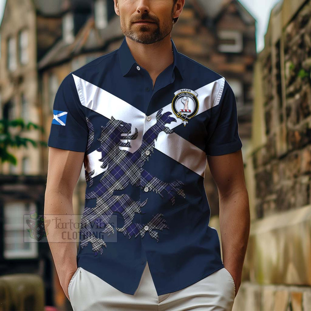 Tartan Vibes Clothing Napier Tartan Lion Rampant Short Sleeve Button Shirt – Proudly Display Your Heritage with Alba Gu Brath and Clan Name