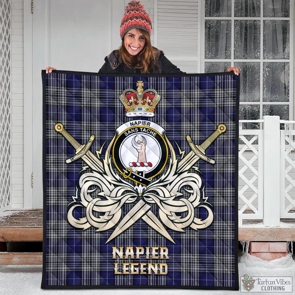 Tartan Vibes Clothing Napier Tartan Quilt with Clan Crest and the Golden Sword of Courageous Legacy