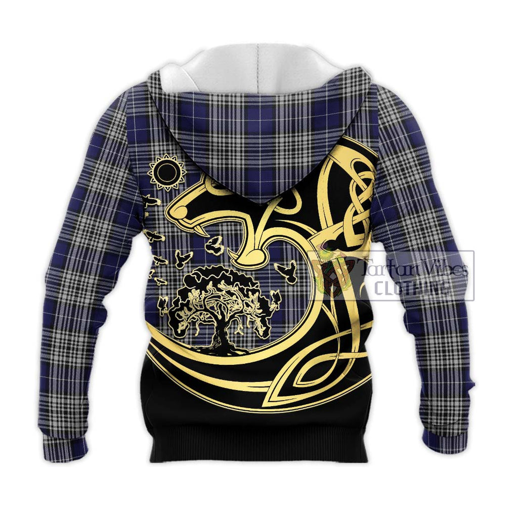 Napier Tartan Knitted Hoodie with Family Crest Celtic Wolf Style - Tartan Vibes Clothing