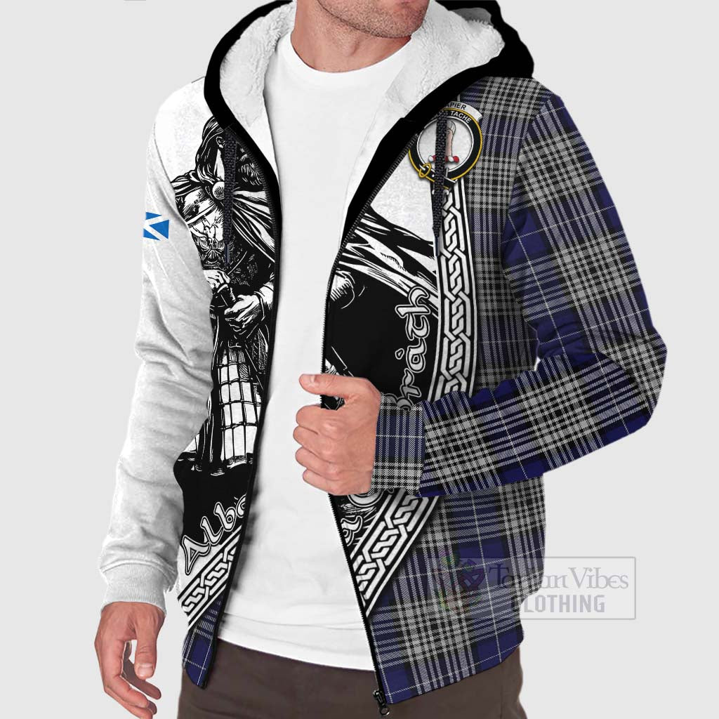 Tartan Vibes Clothing Napier Tartan Clan Crest Sherpa Hoodie with Highlander Warrior Celtic Style