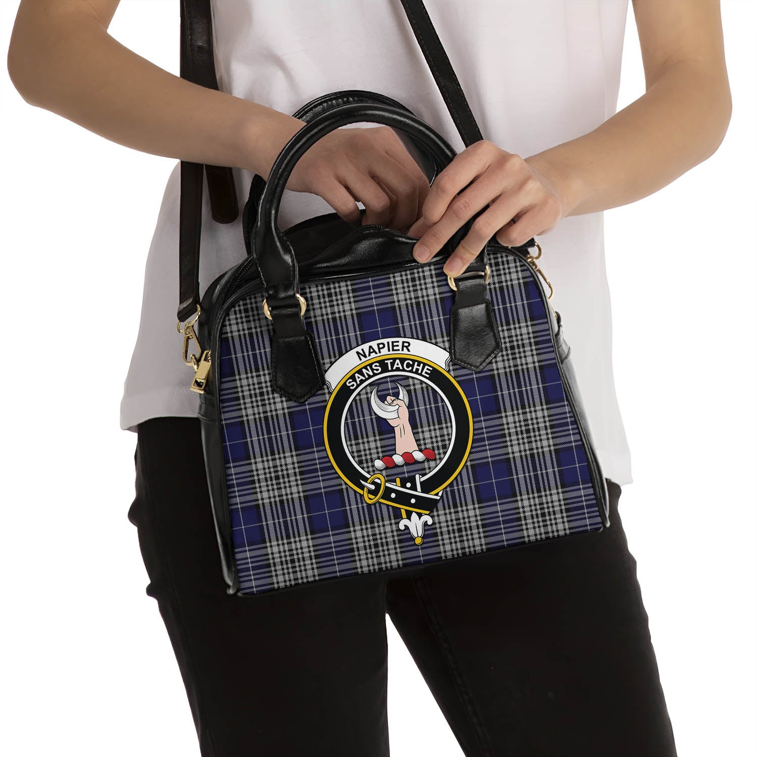 Napier Tartan Shoulder Handbags with Family Crest - Tartanvibesclothing