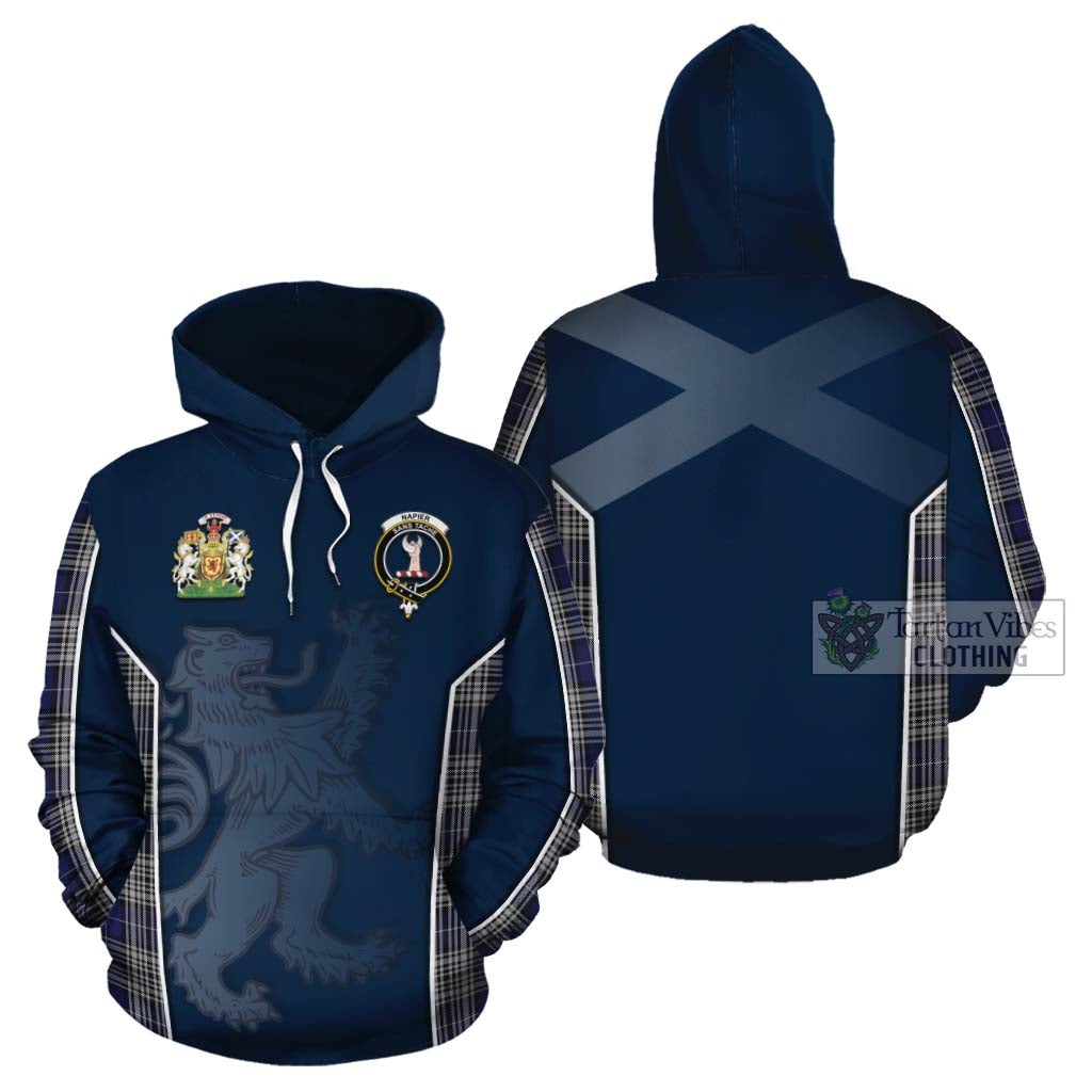 Tartan Vibes Clothing Napier Tartan Cotton Hoodie with Family Crest and Lion Rampant Vibes Sport Style