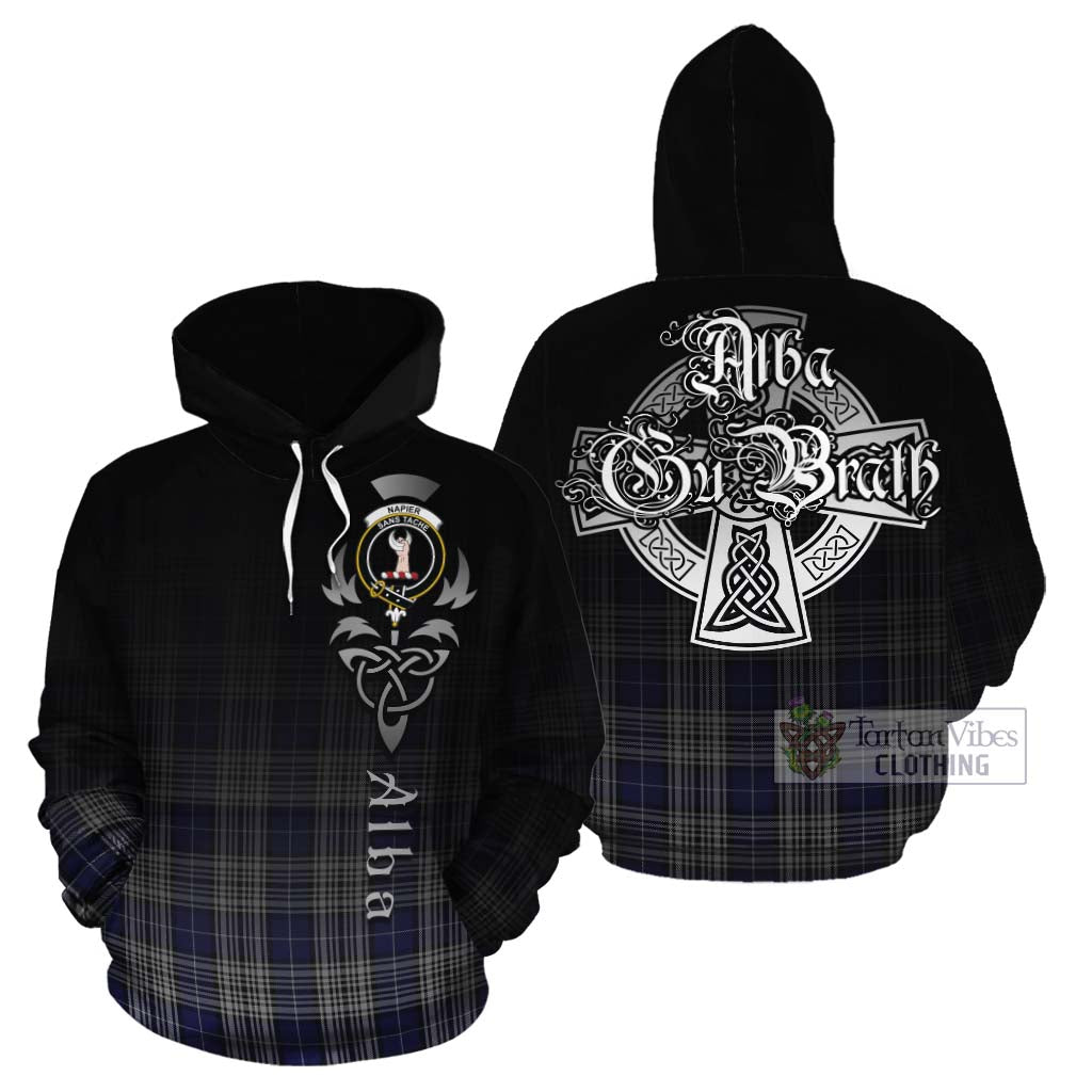 Tartan Vibes Clothing Napier Tartan Cotton Hoodie Featuring Alba Gu Brath Family Crest Celtic Inspired