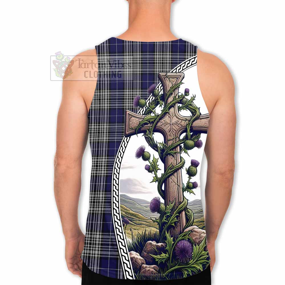 Tartan Vibes Clothing Napier Tartan Men's Tank Top with Family Crest and St. Andrew's Cross Accented by Thistle Vines