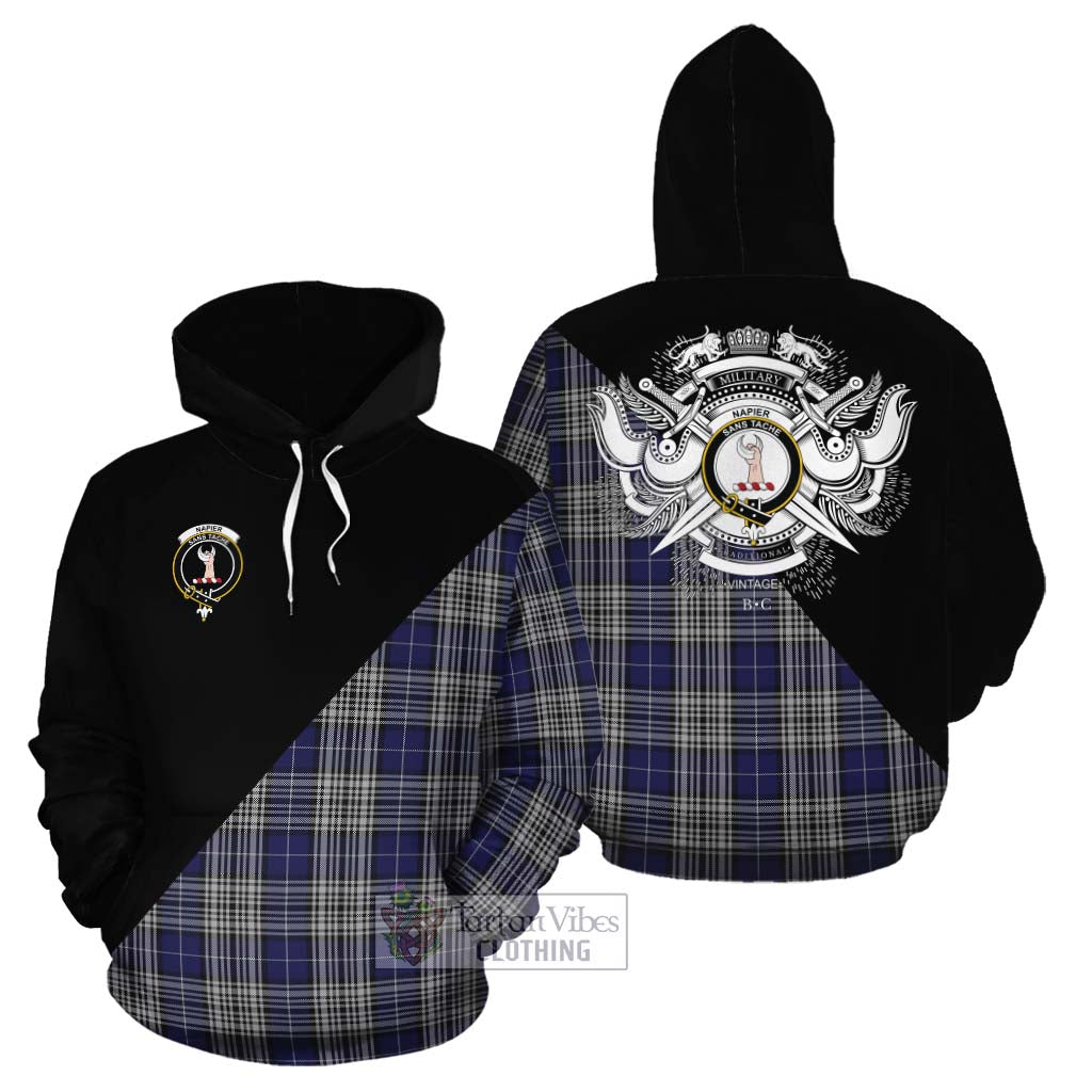 Tartan Vibes Clothing Napier Tartan Cotton Hoodie with Family Crest and Military Logo Style