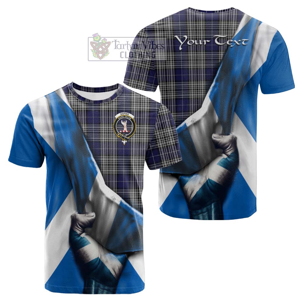 Tartan Vibes Clothing Napier Tartan Cotton T-shirt with Family Crest Scotland Patriotic Style