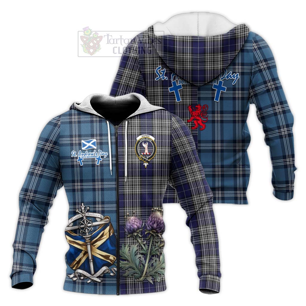 Tartan Vibes Clothing Napier Tartan Knitted Hoodie Happy St. Andrew's Day Half Tartan Style