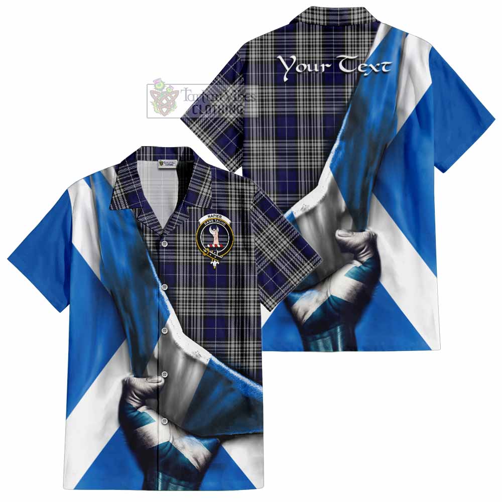 Tartan Vibes Clothing Napier Tartan Short Sleeve Button Shirt with Family Crest Scotland Patriotic Style