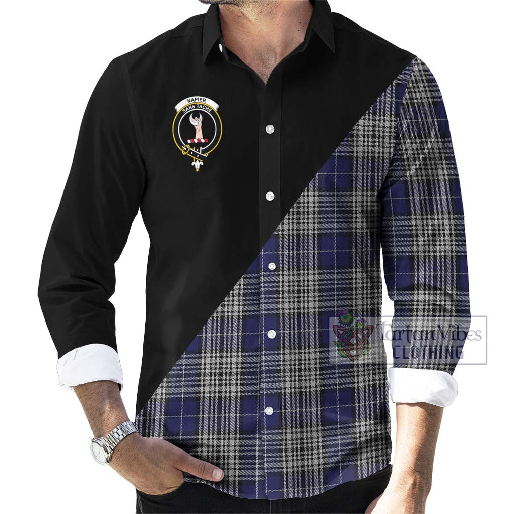 Napier Tartan Long Sleeve Button Shirt with Family Crest and Military Logo Style - Tartanvibesclothing Shop