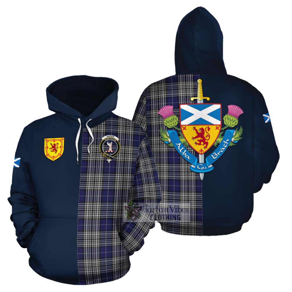 Tartan Vibes Clothing Napier Tartan Cotton Hoodie Alba with Scottish Lion Royal Arm Half Style