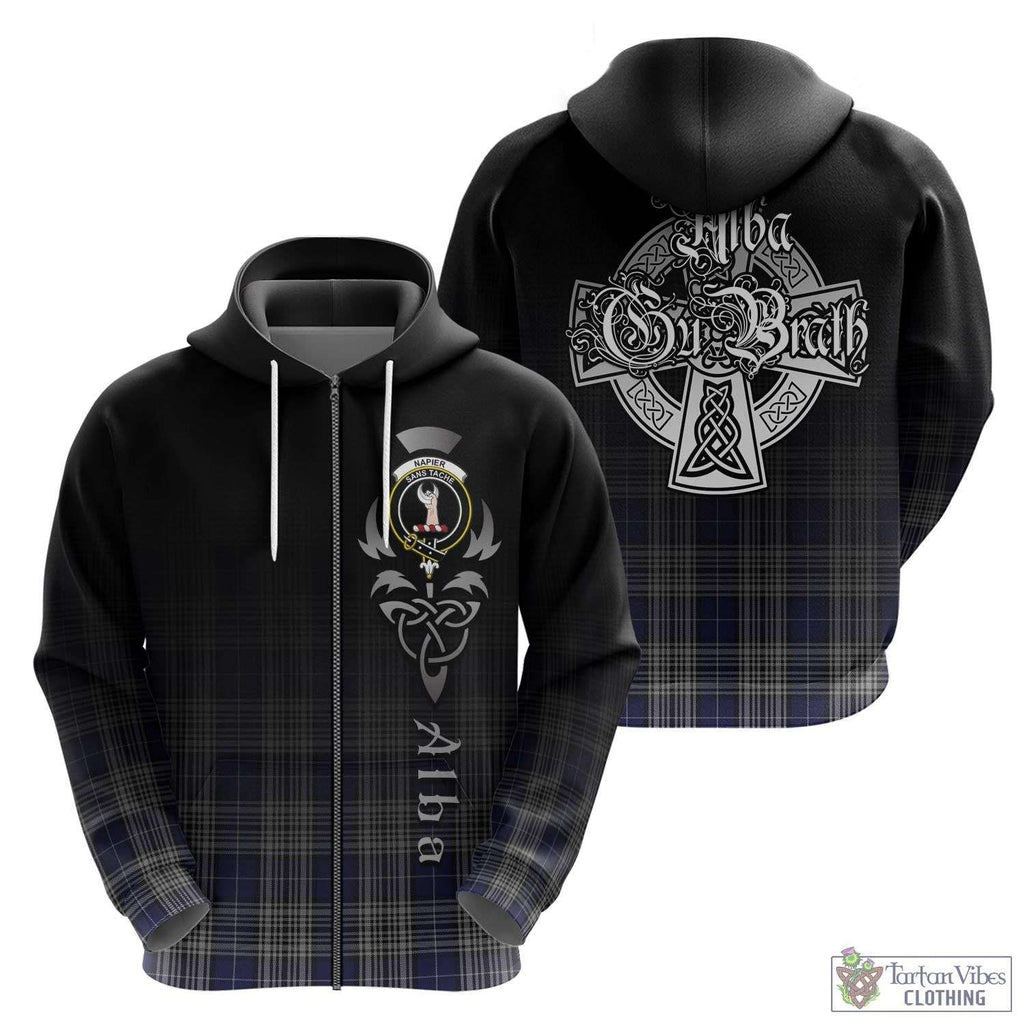 Tartan Vibes Clothing Napier Tartan Hoodie Featuring Alba Gu Brath Family Crest Celtic Inspired