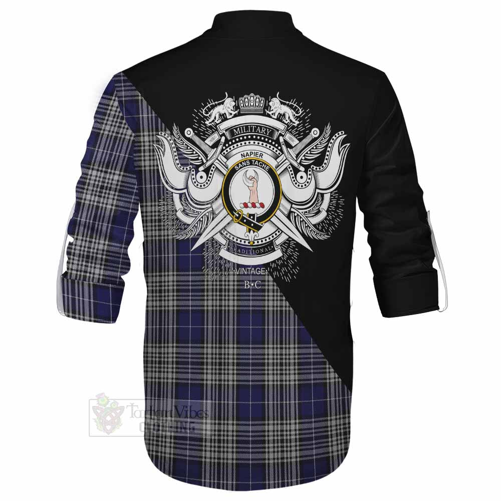 Tartan Vibes Clothing Napier Tartan Ghillie Kilt Shirt with Family Crest and Military Logo Style