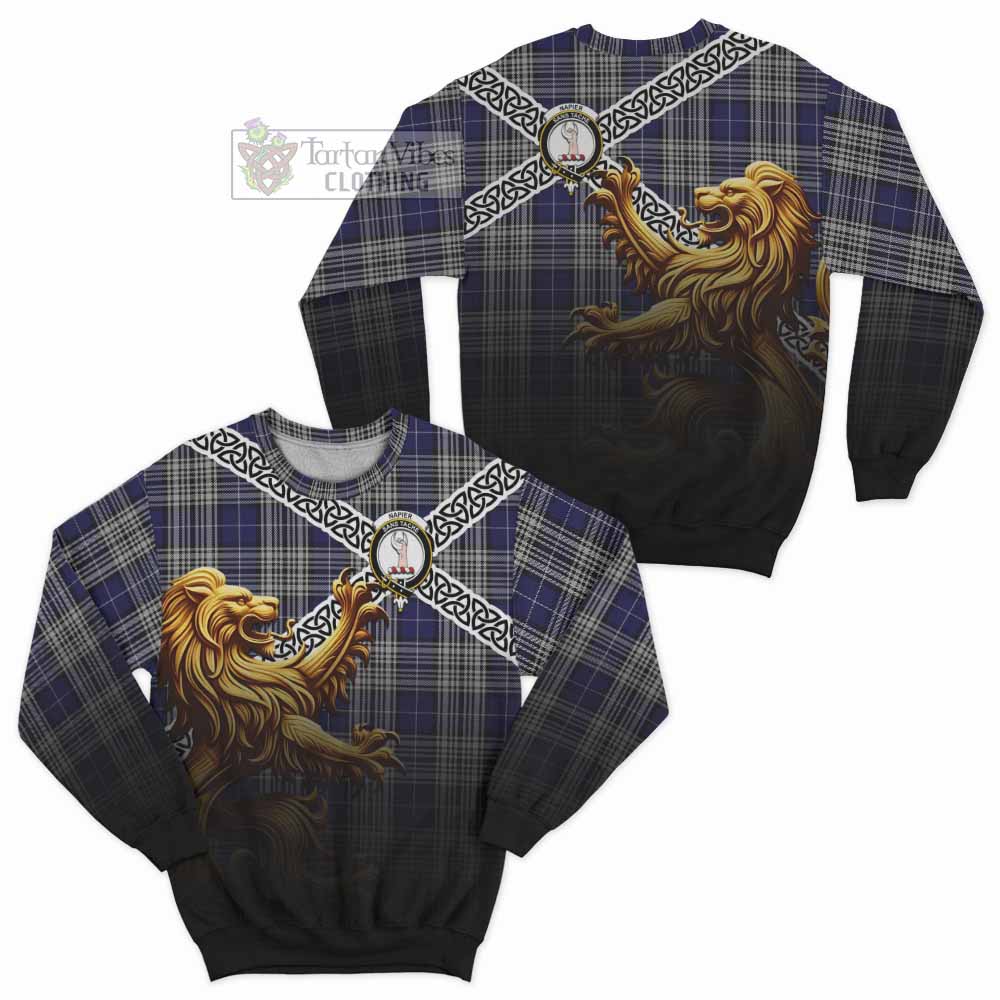 Napier Crest Tartan Sweatshirt with Golden Lion Emblem Celtic Style - Tartan Vibes Clothing