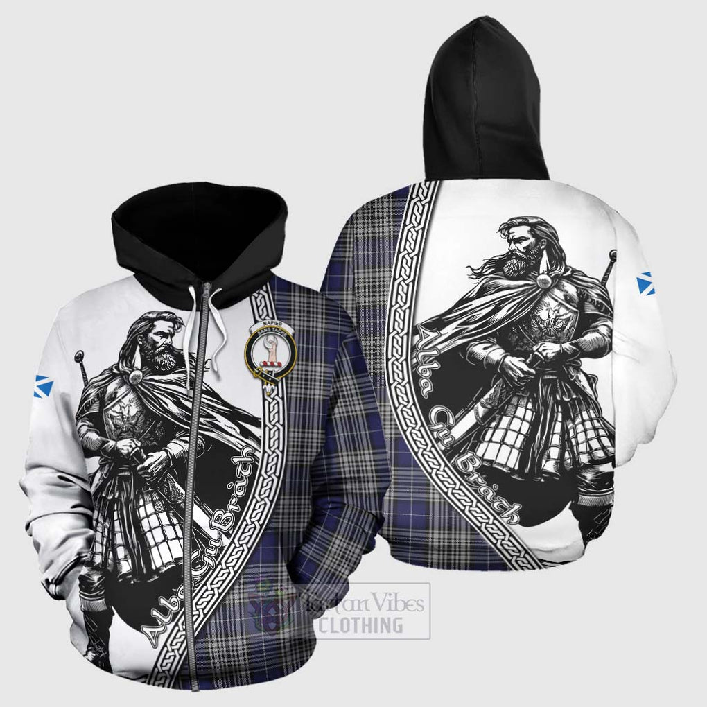 Tartan Vibes Clothing Napier Tartan Clan Crest Hoodie with Highlander Warrior Celtic Style