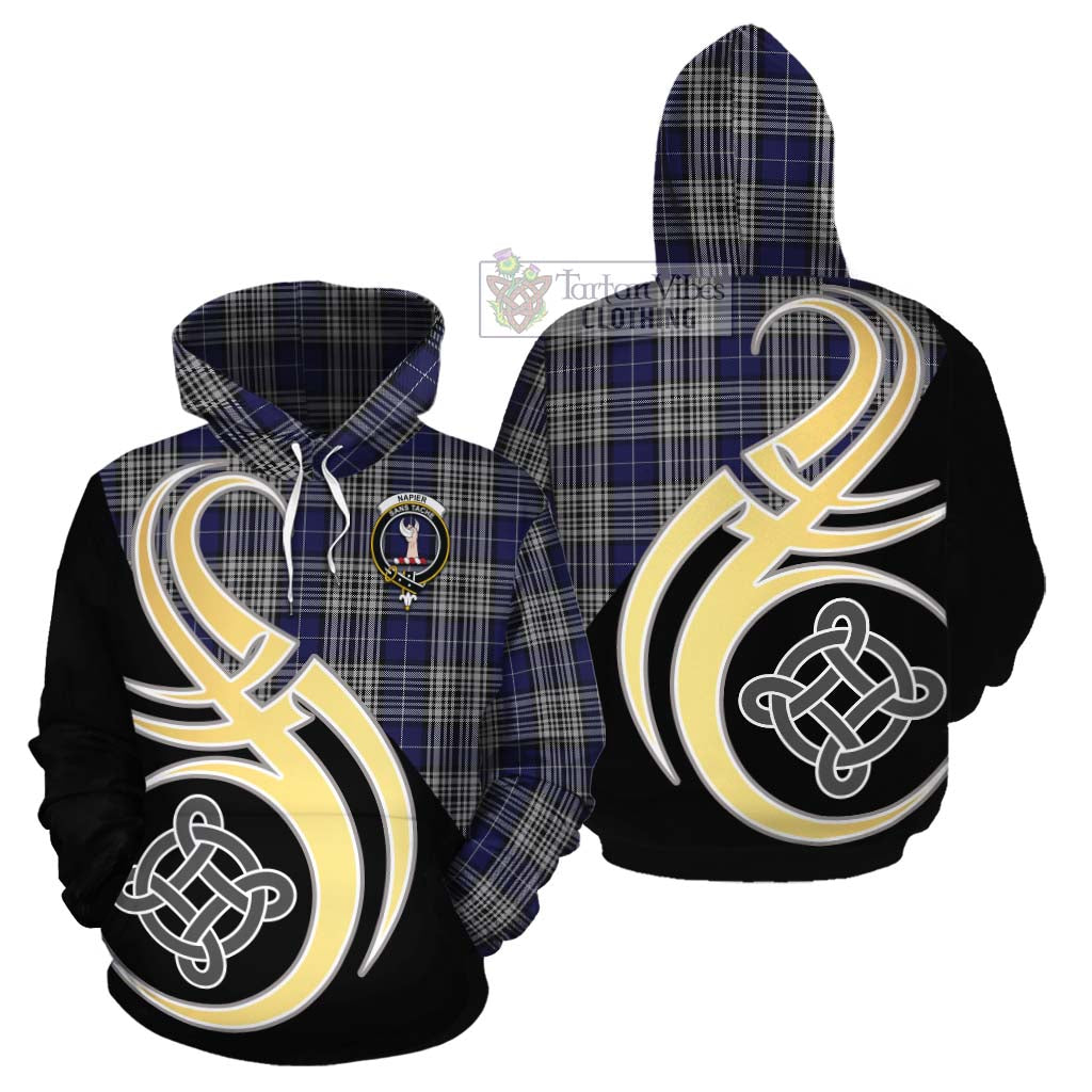 Tartan Vibes Clothing Napier Tartan Cotton Hoodie with Family Crest and Celtic Symbol Style