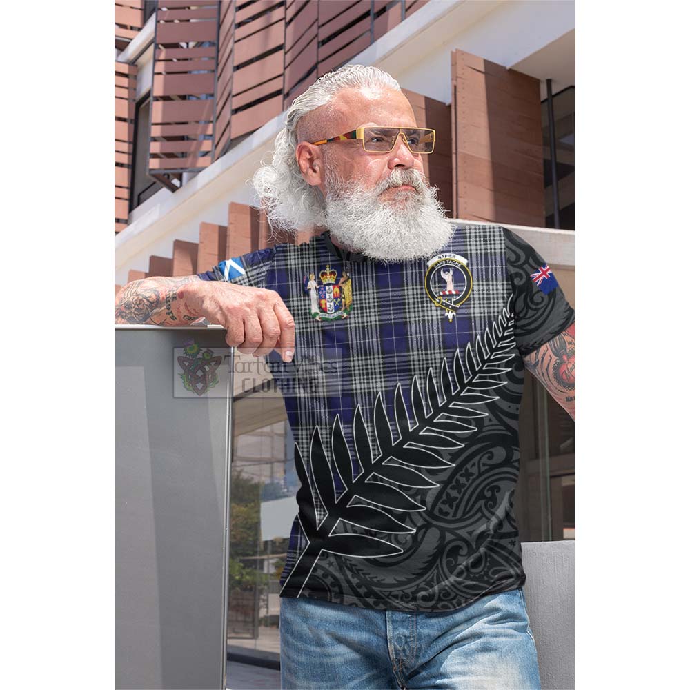 Tartan Vibes Clothing Napier Crest Tartan Cotton T-shirt with New Zealand Silver Fern Half Style