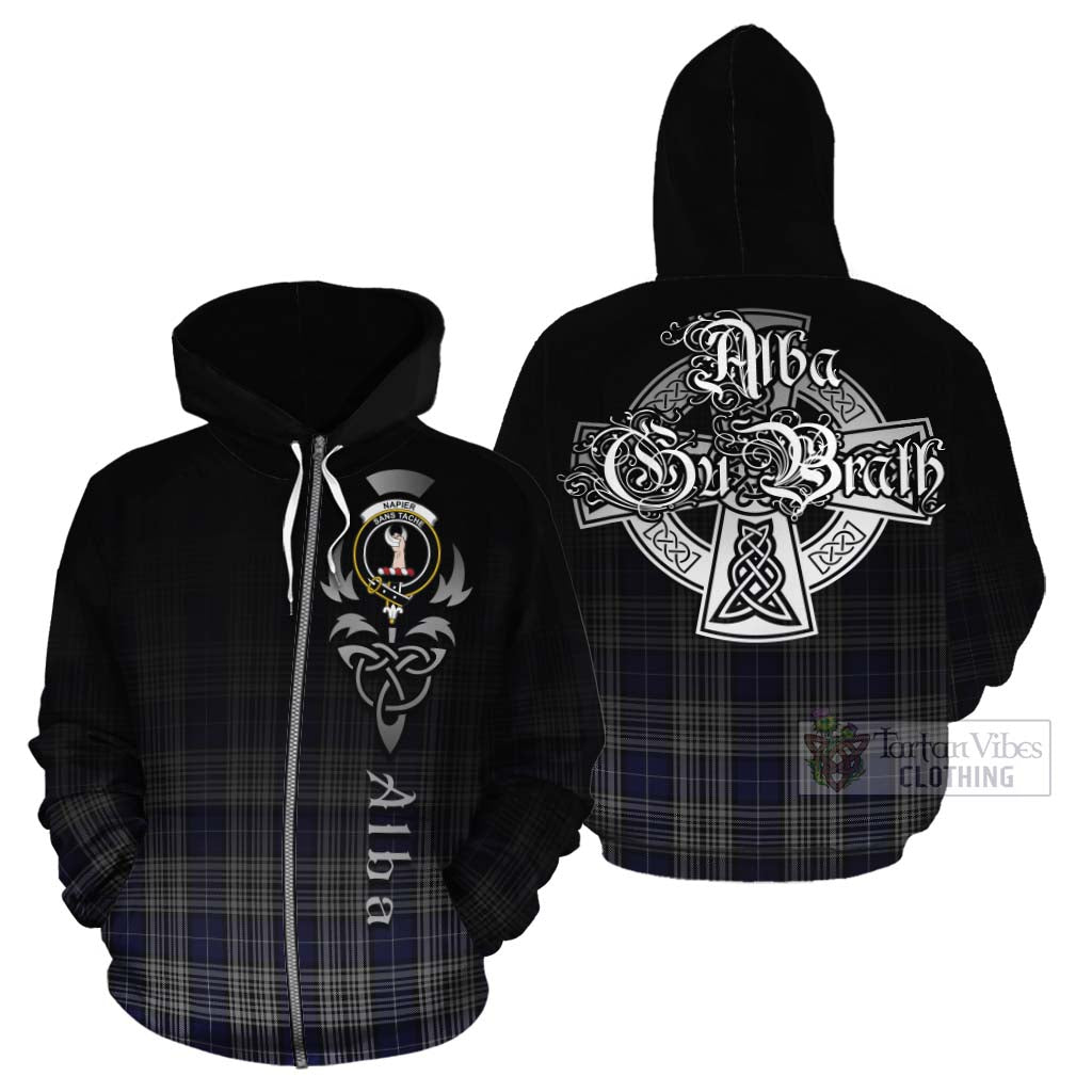 Tartan Vibes Clothing Napier Tartan Cotton Hoodie Featuring Alba Gu Brath Family Crest Celtic Inspired