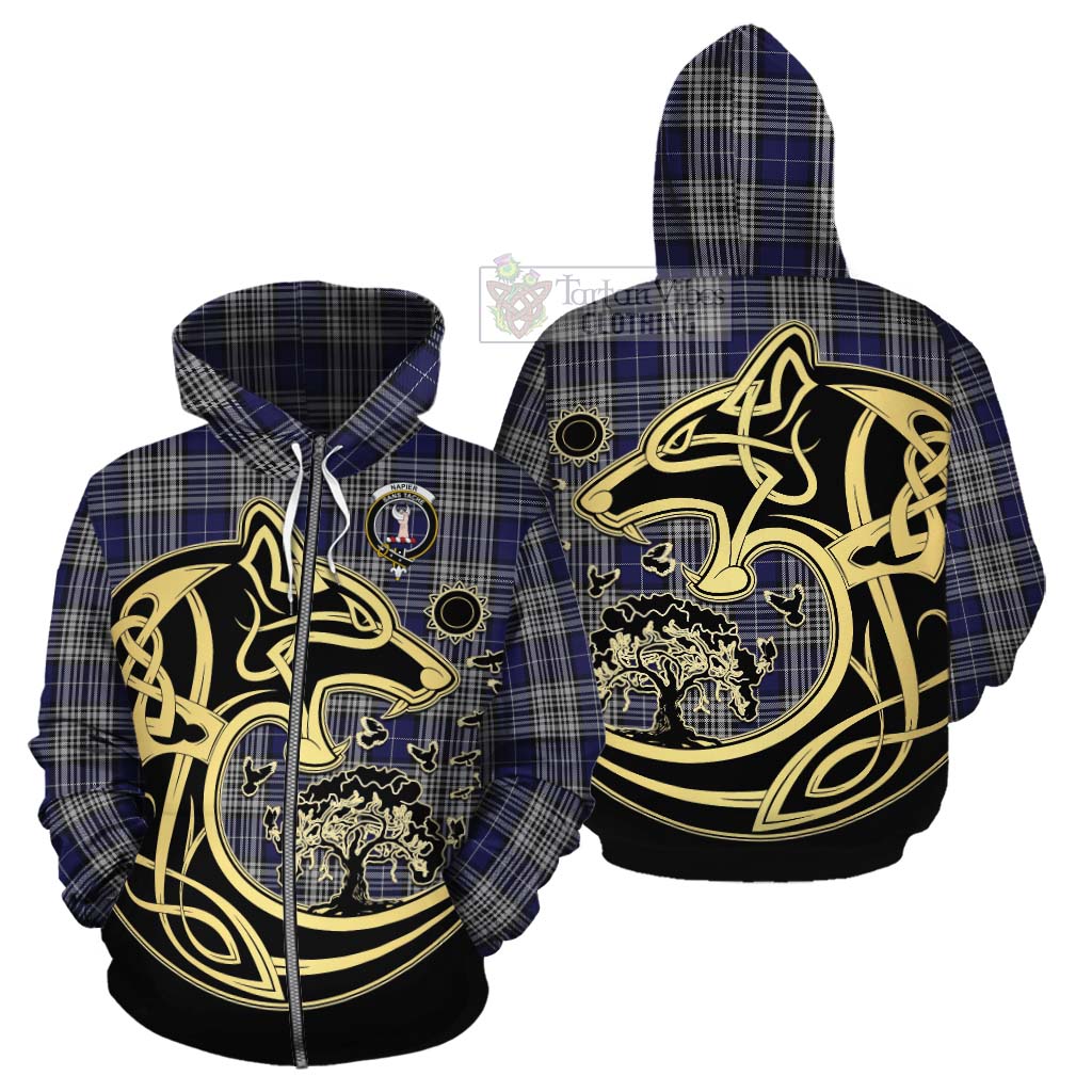 Tartan Vibes Clothing Napier Tartan Cotton Hoodie with Family Crest Celtic Wolf Style