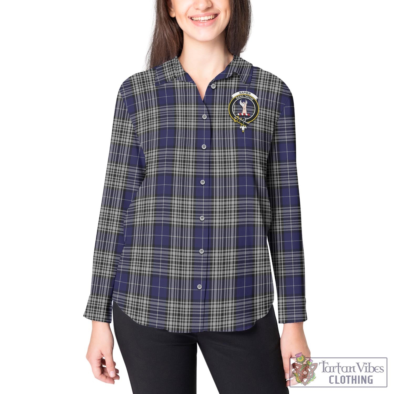 Tartan Vibes Clothing Napier Tartan Womens Casual Shirt with Family Crest