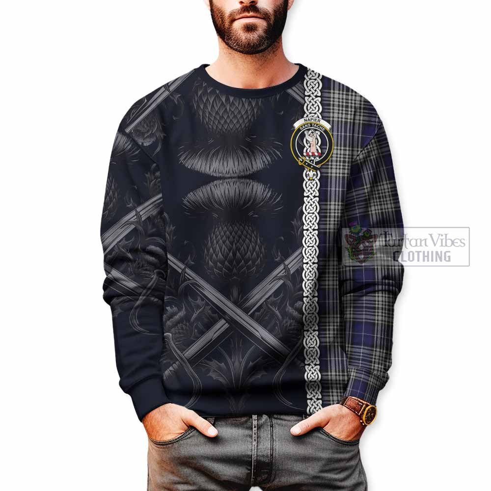 Tartan Vibes Clothing Napier Tartan Sweatshirt with Family Crest Cross Sword Thistle Celtic Vibes