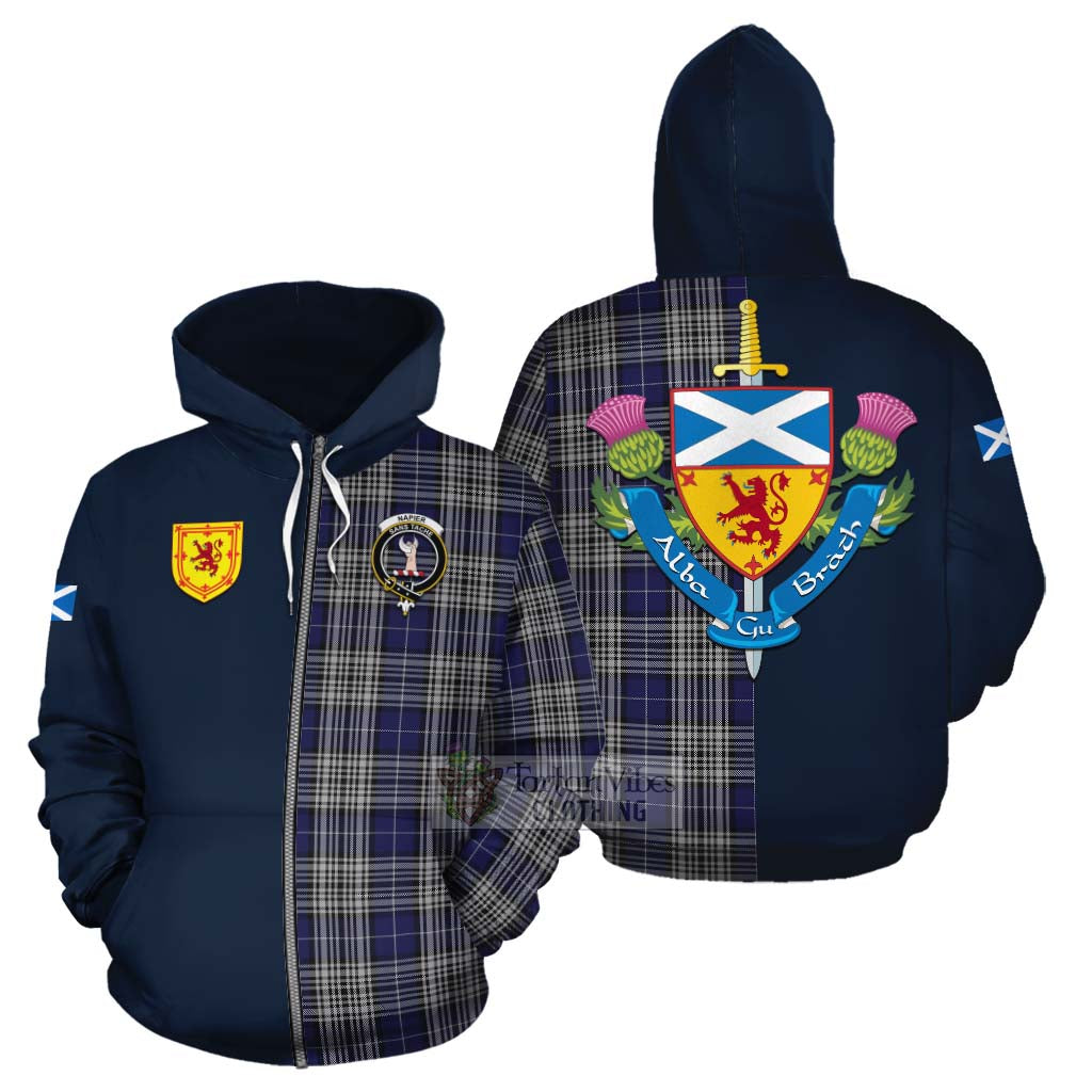 Tartan Vibes Clothing Napier Tartan Cotton Hoodie Alba with Scottish Lion Royal Arm Half Style