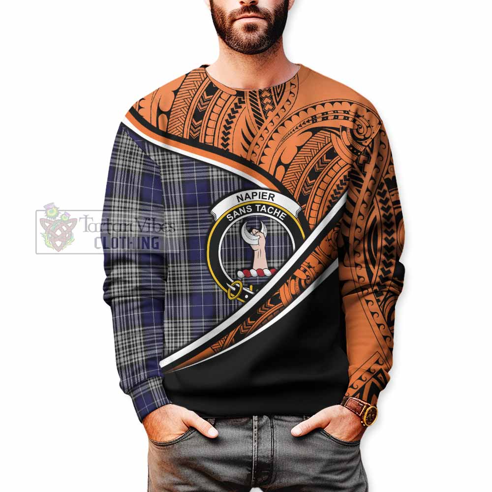 Tartan Vibes Clothing Napier Crest Tartan Sweatshirt with Maori Tattoo Style - Orange Version