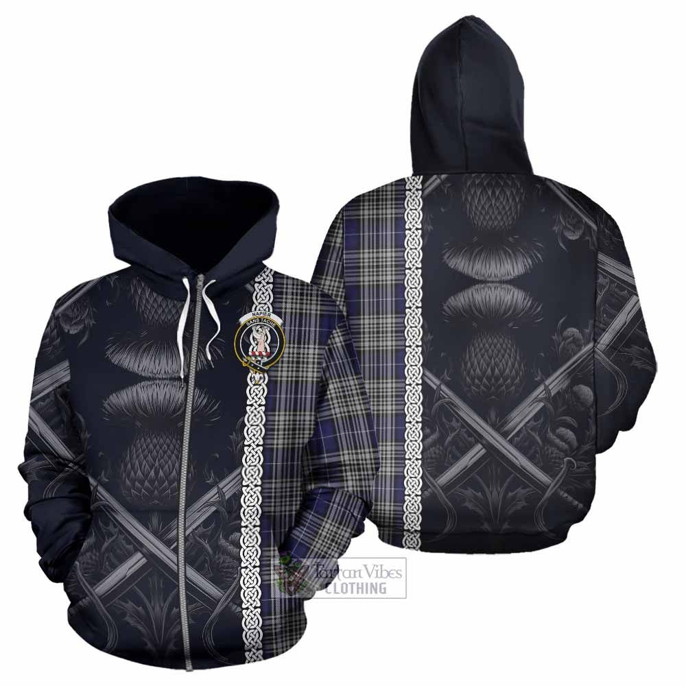 Napier Tartan Hoodie with Family Crest Cross Sword Thistle Celtic Vibes Zip Hoodie - Tartan Vibes Clothing