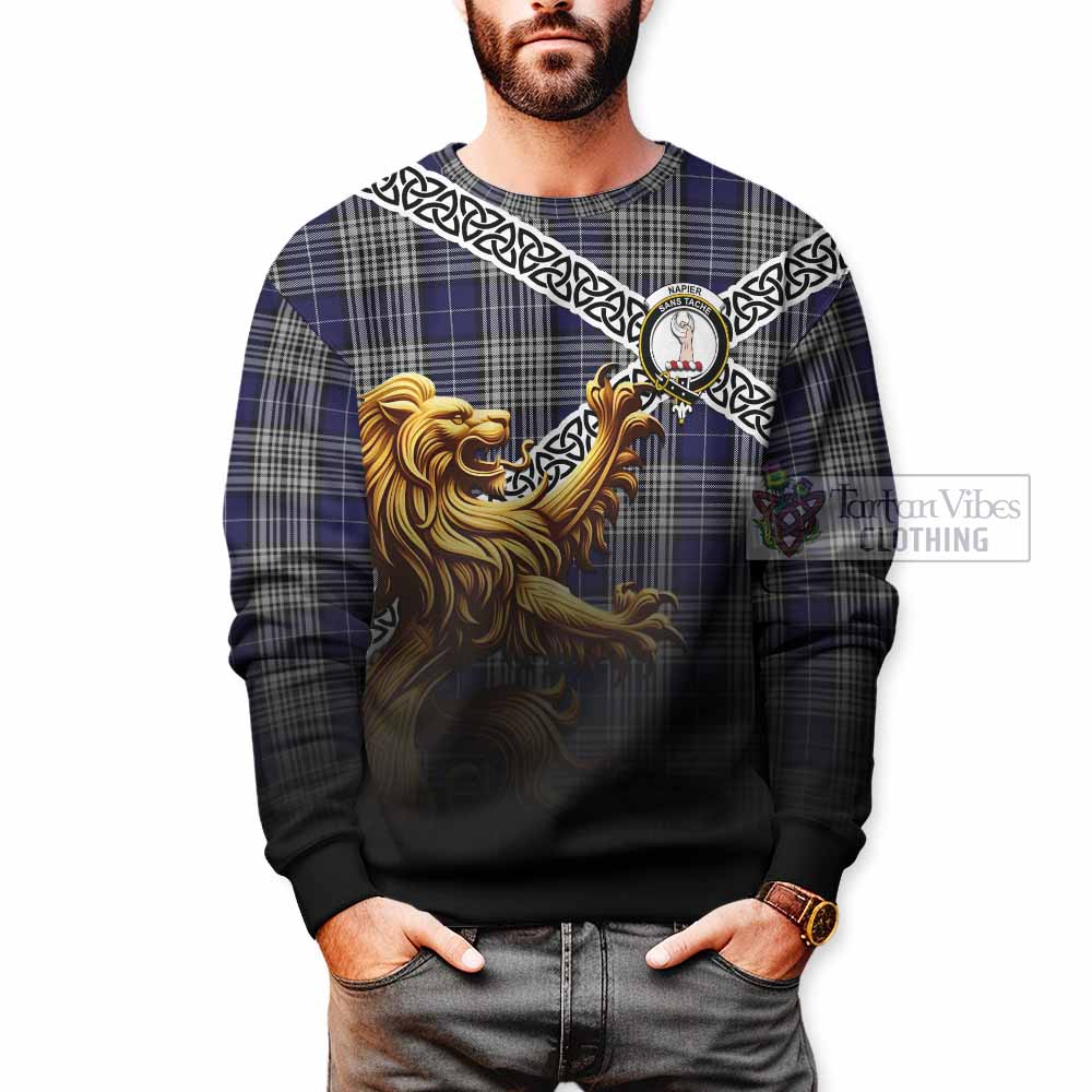 Napier Crest Tartan Sweatshirt with Golden Lion Emblem Celtic Style - Tartan Vibes Clothing
