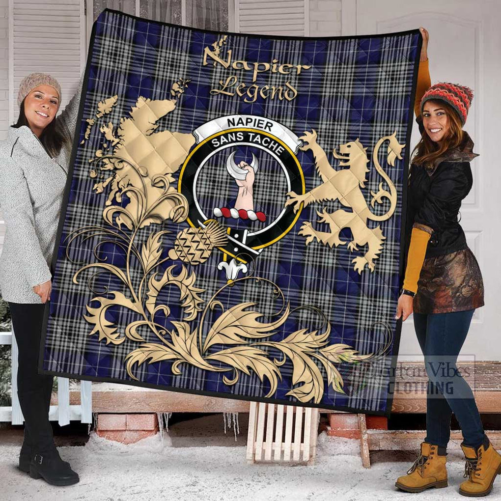 Tartan Vibes Clothing Napier Tartan Quilt with Family Crest and Scottish Symbol Style