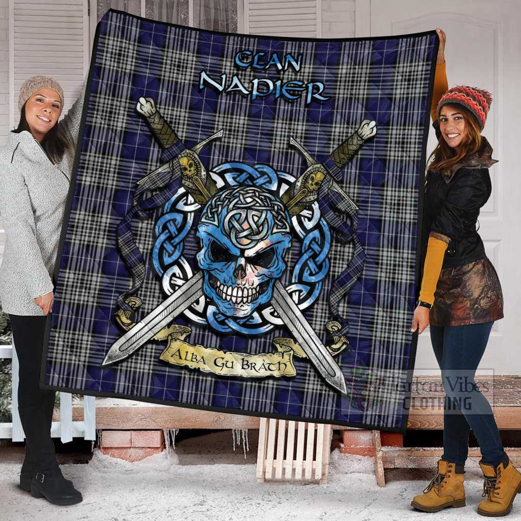 Tartan Vibes Clothing Napier Tartan Quilt with Celtic Skull Alba Gu Brath Style