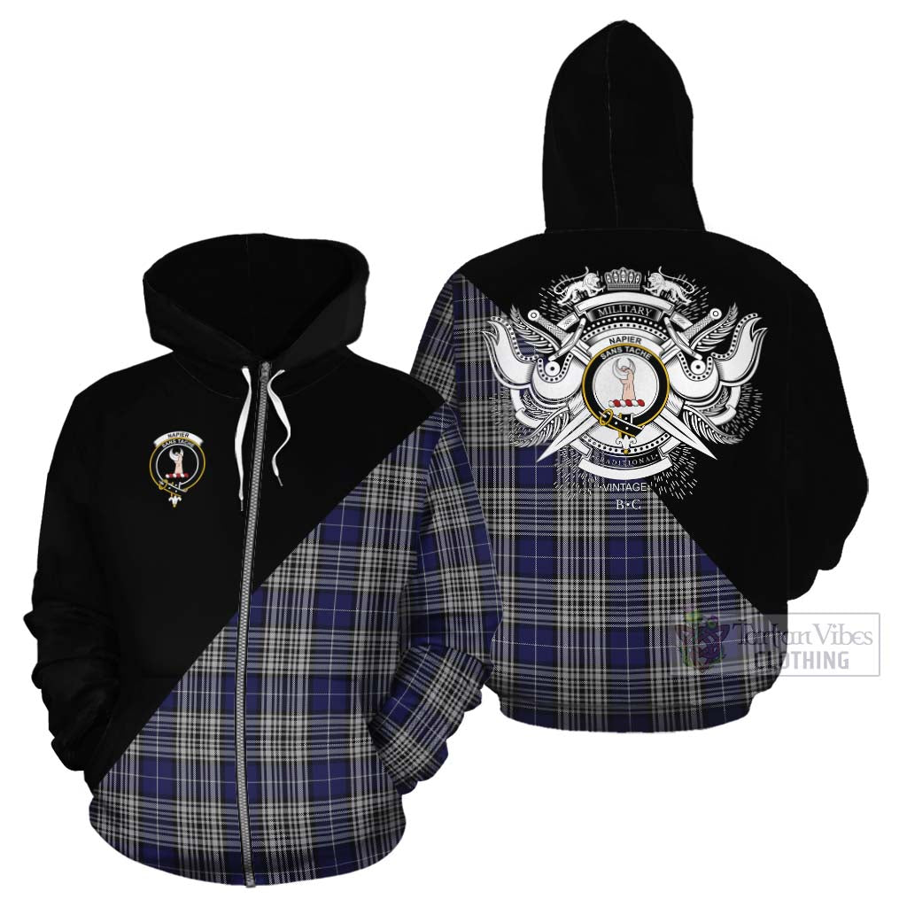 Tartan Vibes Clothing Napier Tartan Cotton Hoodie with Family Crest and Military Logo Style