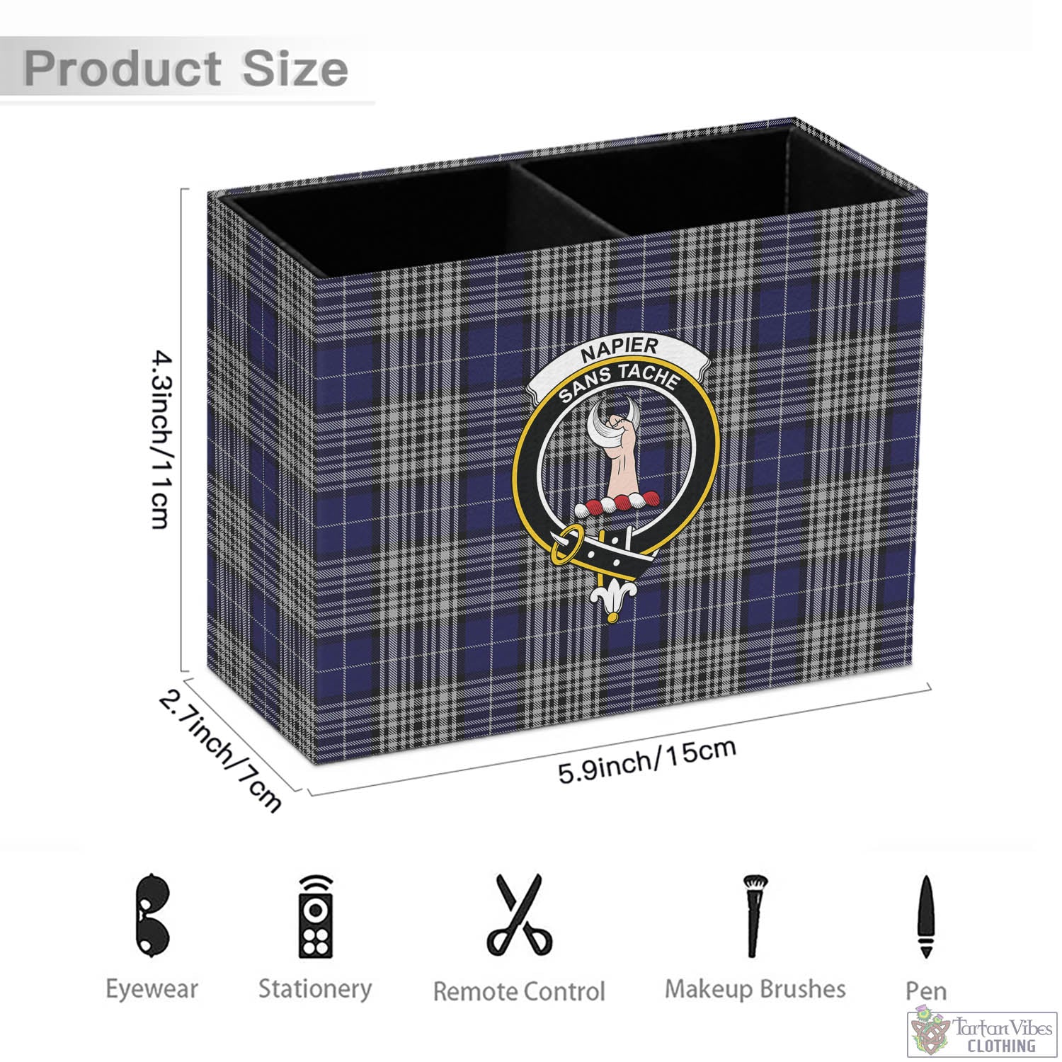 Tartan Vibes Clothing Napier Tartan Pen Holder with Family Crest