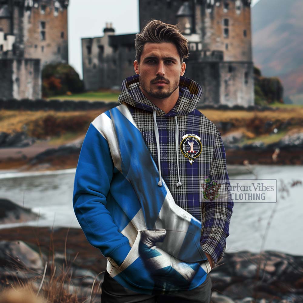 Tartan Vibes Clothing Napier Tartan Cotton Hoodie with Family Crest Scotland Patriotic Style