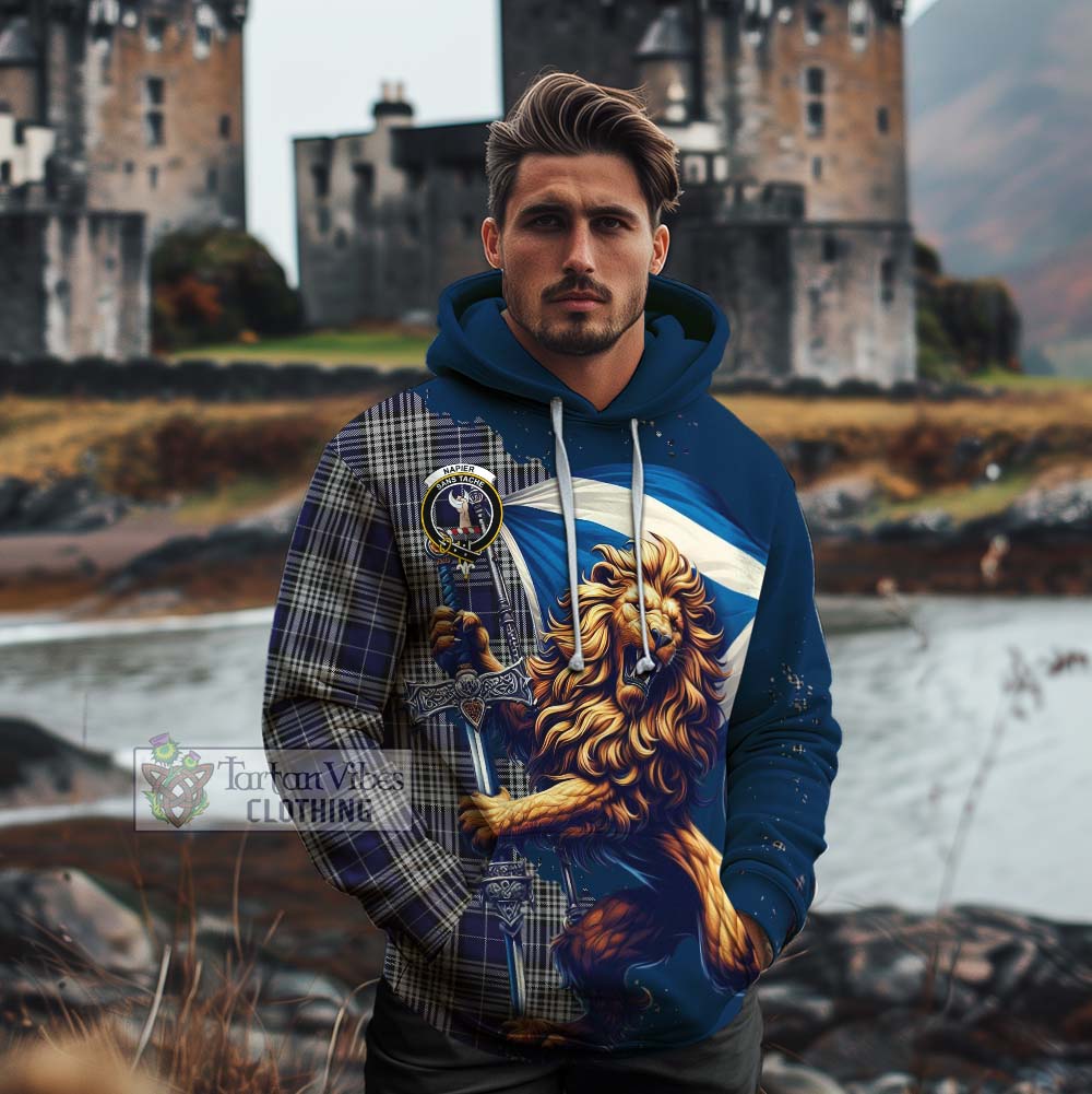 Tartan Vibes Clothing Napier Tartan Family Crest Cotton Hoodie with Scottish Majestic Lion