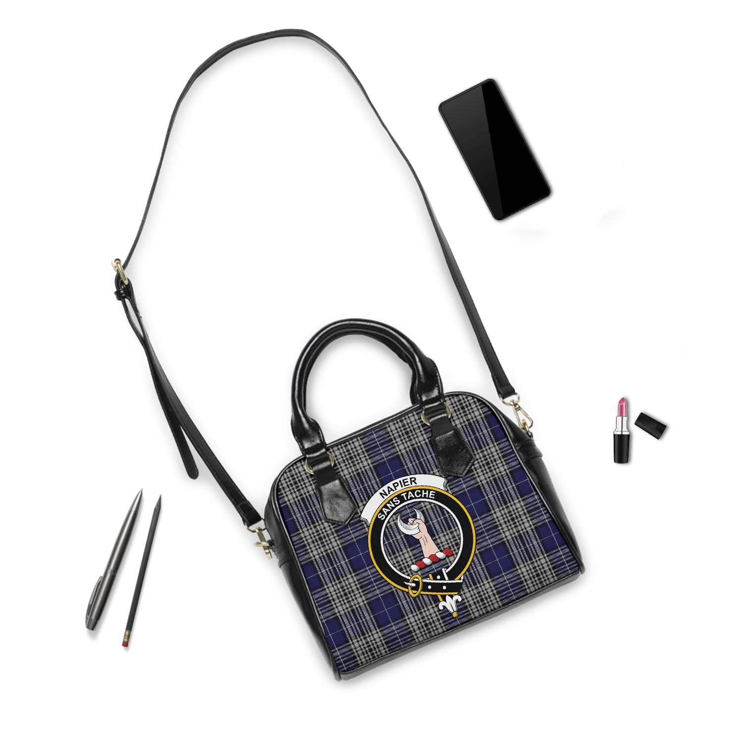 Napier Tartan Shoulder Handbags with Family Crest - Tartanvibesclothing