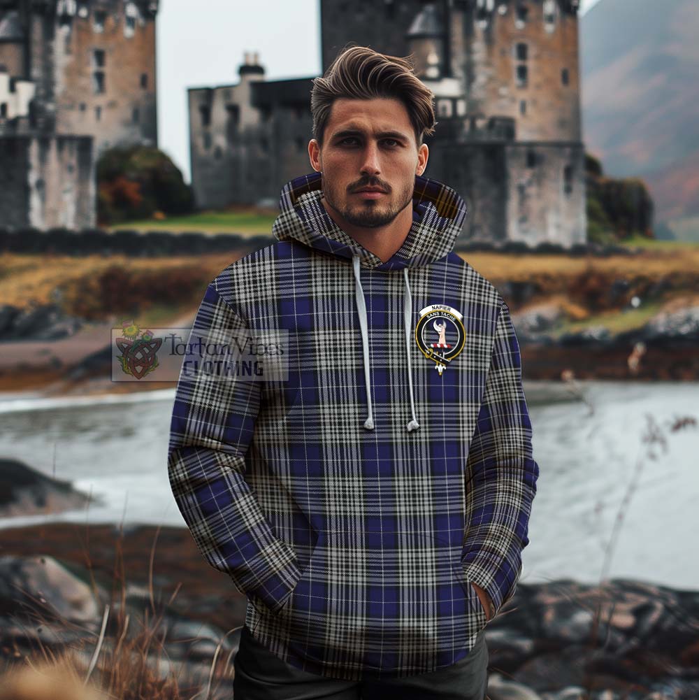 Tartan Vibes Clothing Napier Tartan Cotton Hoodie with Family Crest Celtic Skull Style