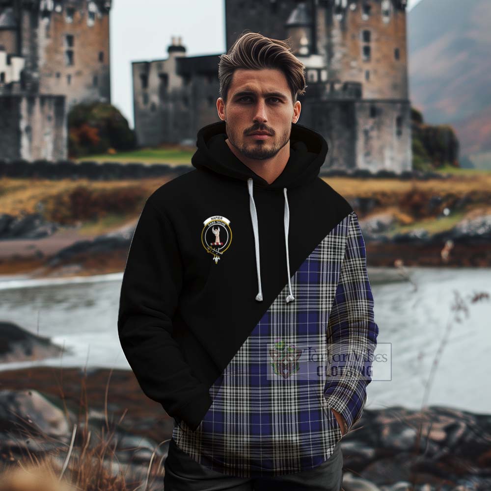 Tartan Vibes Clothing Napier Tartan Cotton Hoodie with Family Crest and Military Logo Style