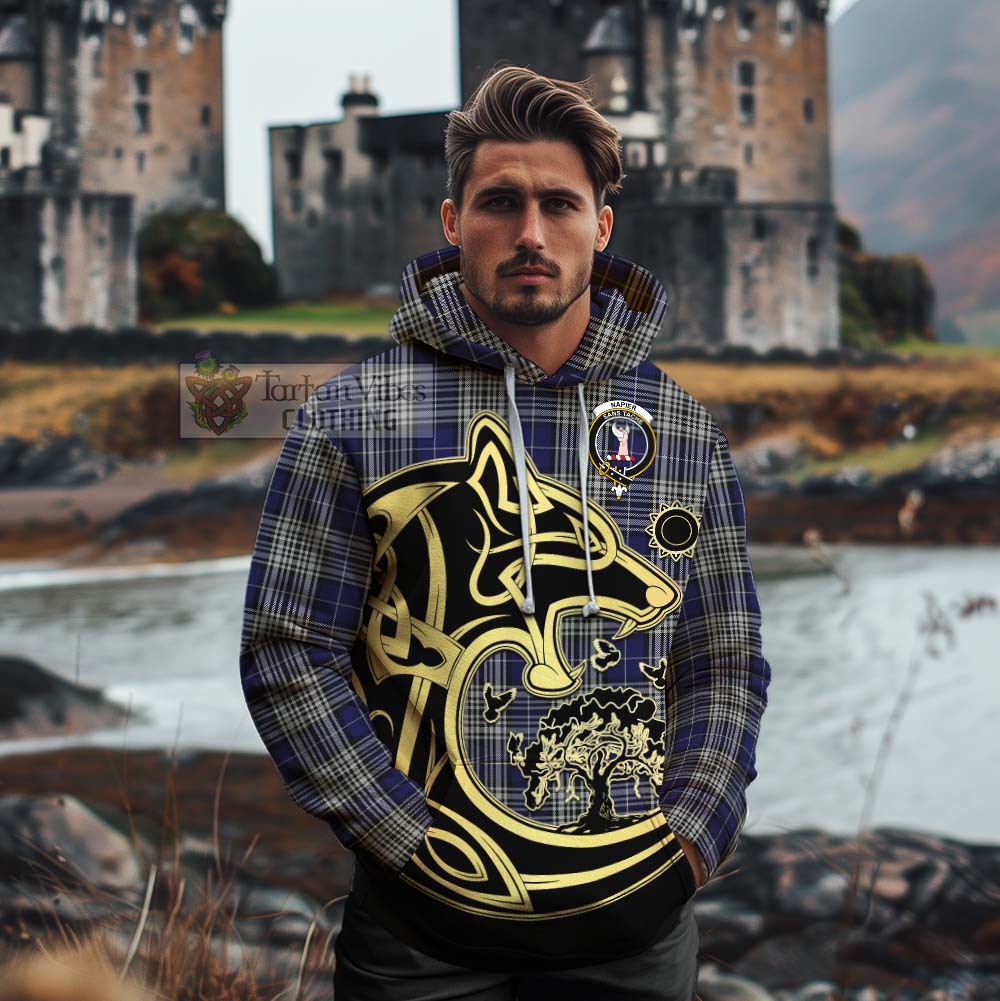 Tartan Vibes Clothing Napier Tartan Cotton Hoodie with Family Crest Celtic Wolf Style