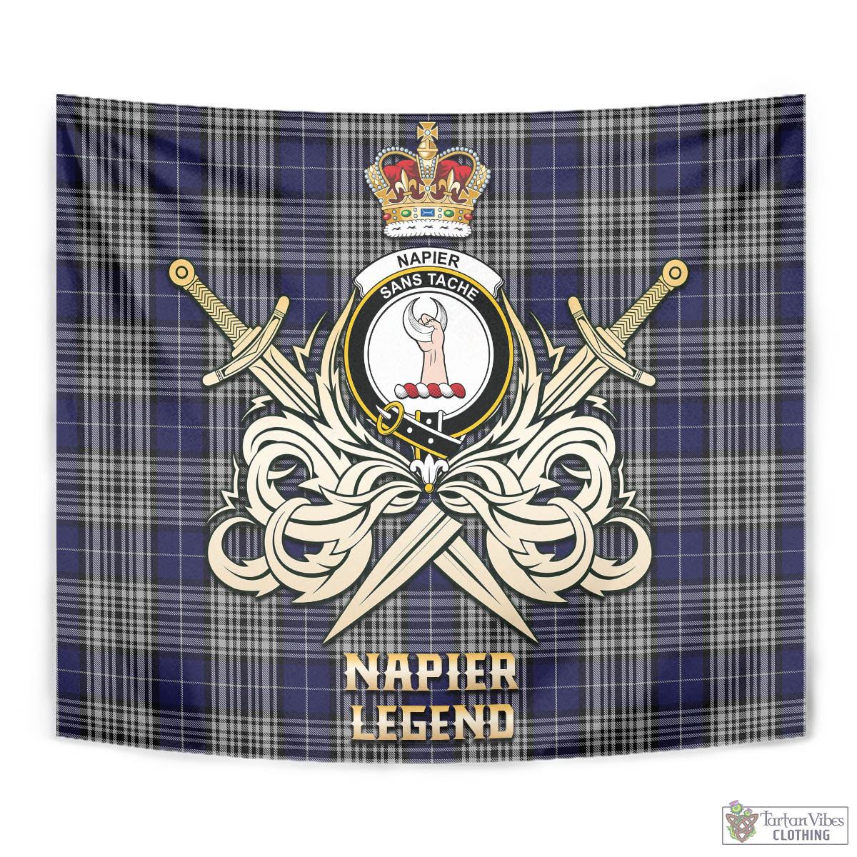 Tartan Vibes Clothing Napier Tartan Tapestry with Clan Crest and the Golden Sword of Courageous Legacy