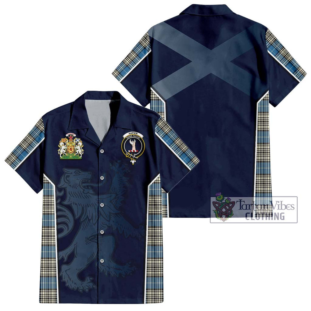 Napier Ancient Tartan Short Sleeve Button Shirt with Family Crest and Lion Rampant Vibes Sport Style Kid - Tartan Vibes Clothing