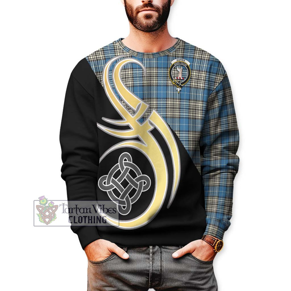 Napier Ancient Tartan Sweatshirt with Family Crest and Celtic Symbol Style Unisex - Tartan Vibes Clothing