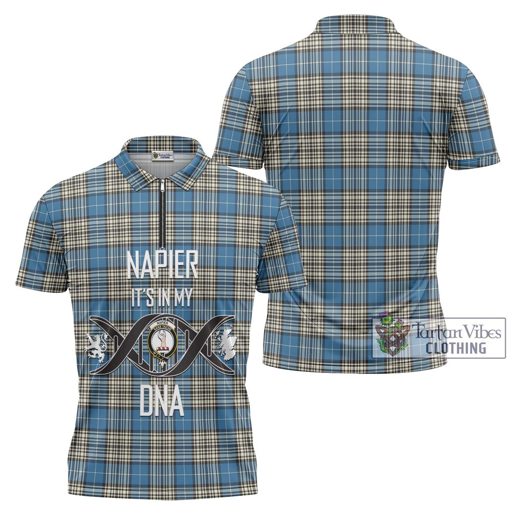 Napier Ancient Tartan Zipper Polo Shirt with Family Crest DNA In Me Style Unisex - Tartanvibesclothing Shop