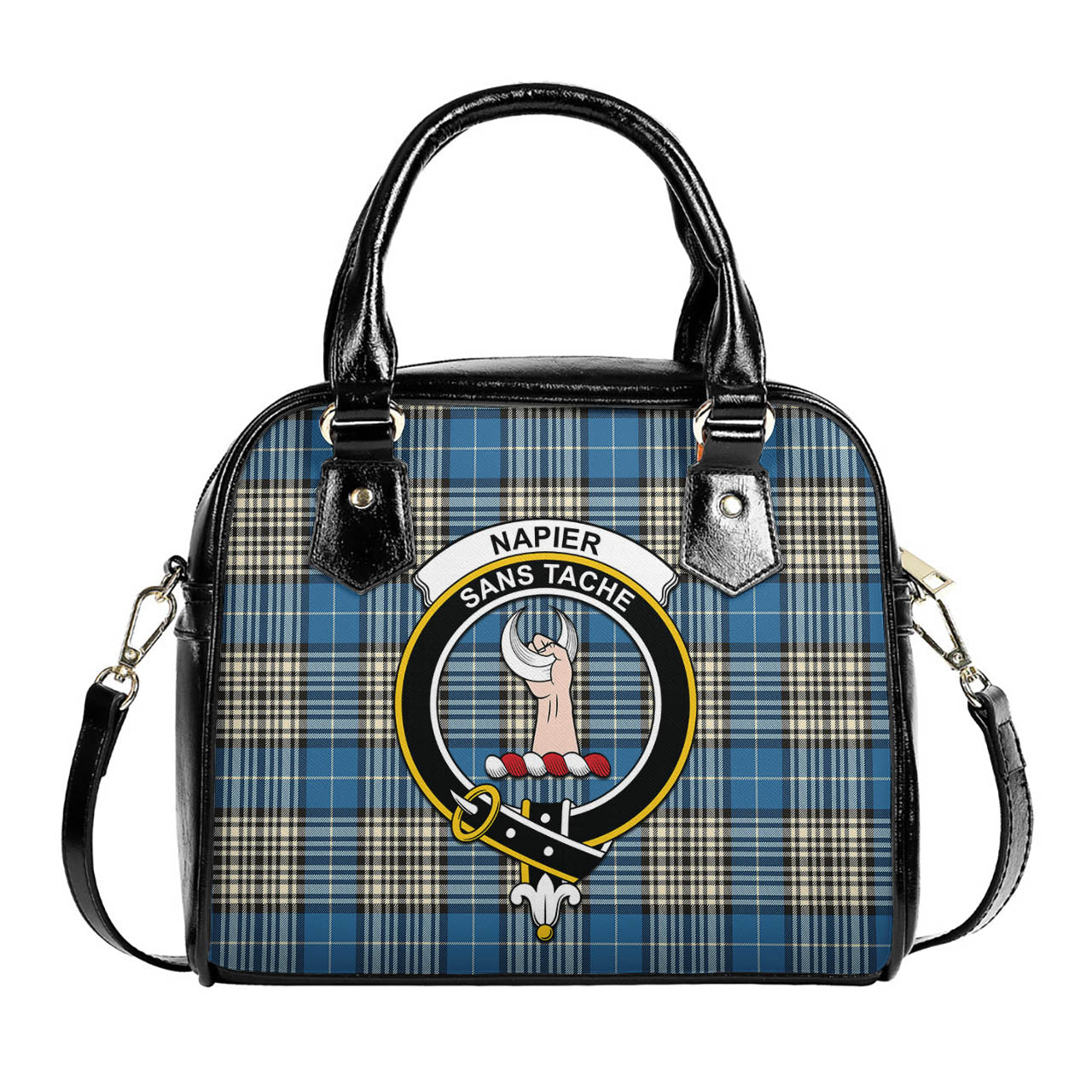 Napier Ancient Tartan Shoulder Handbags with Family Crest One Size 6*25*22 cm - Tartanvibesclothing