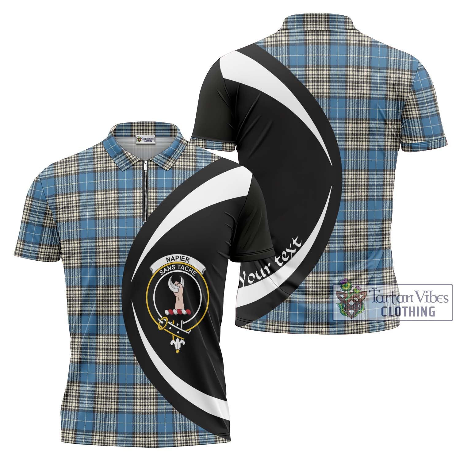 Tartan Vibes Clothing Napier Ancient Tartan Zipper Polo Shirt with Family Crest Circle Style