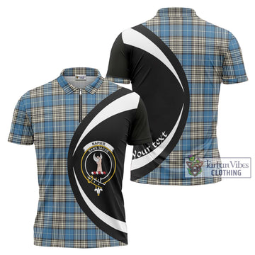 Napier Ancient Tartan Zipper Polo Shirt with Family Crest Circle Style