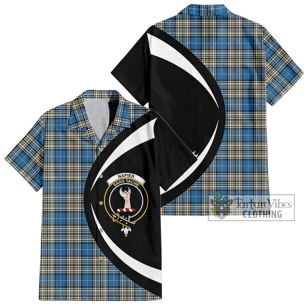 Napier Ancient Tartan Short Sleeve Button Up with Family Crest Circle Style Kid - Tartan Vibes Clothing