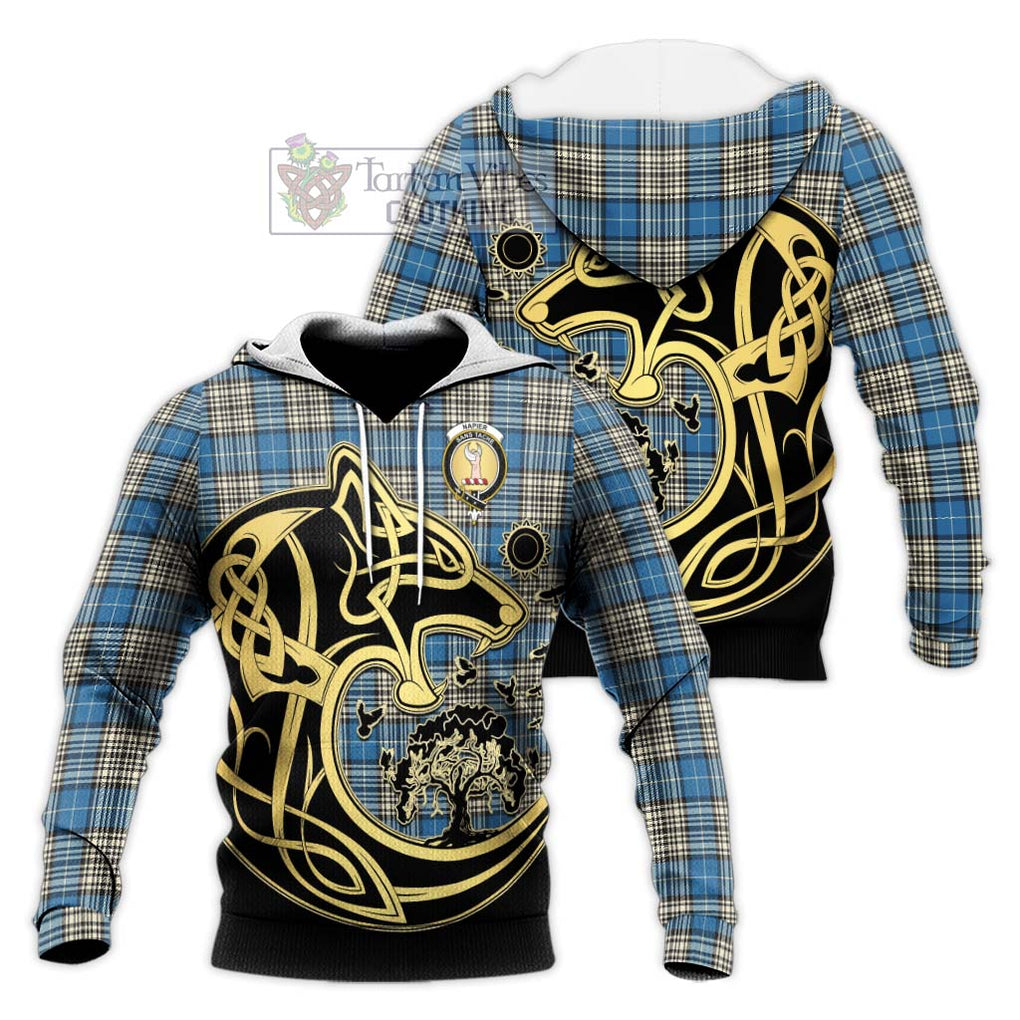 Napier Ancient Tartan Knitted Hoodie with Family Crest Celtic Wolf Style Unisex Knitted Pullover Hoodie - Tartan Vibes Clothing