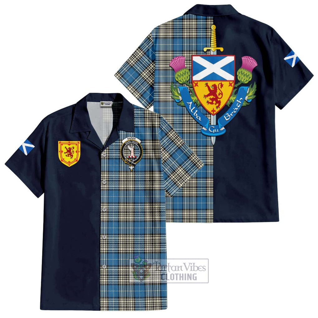 Tartan Vibes Clothing Napier Ancient Tartan Short Sleeve Button Shirt with Scottish Lion Royal Arm Half Style