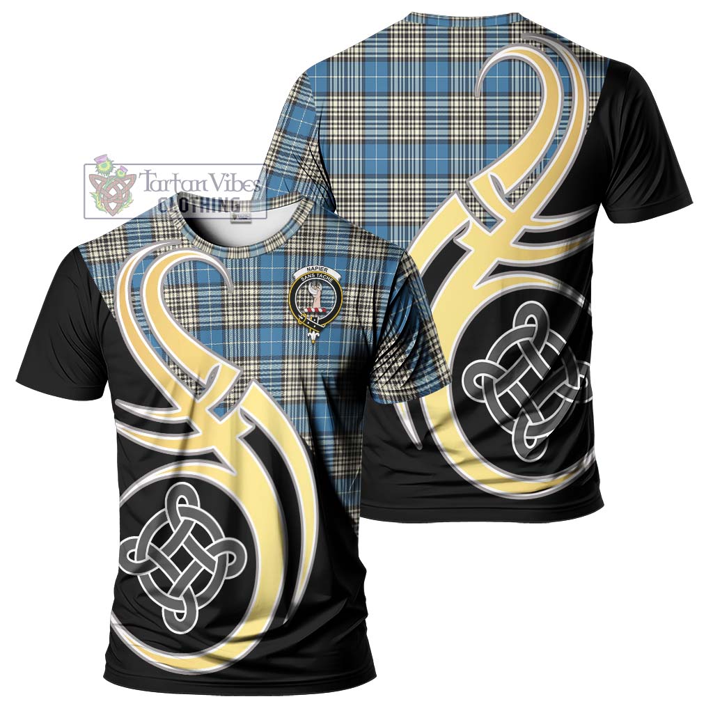 Tartan Vibes Clothing Napier Ancient Tartan T-Shirt with Family Crest and Celtic Symbol Style