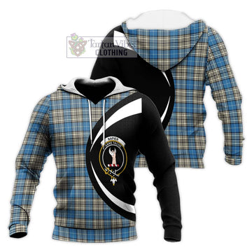 Napier Ancient Tartan Knitted Hoodie with Family Crest Circle Style